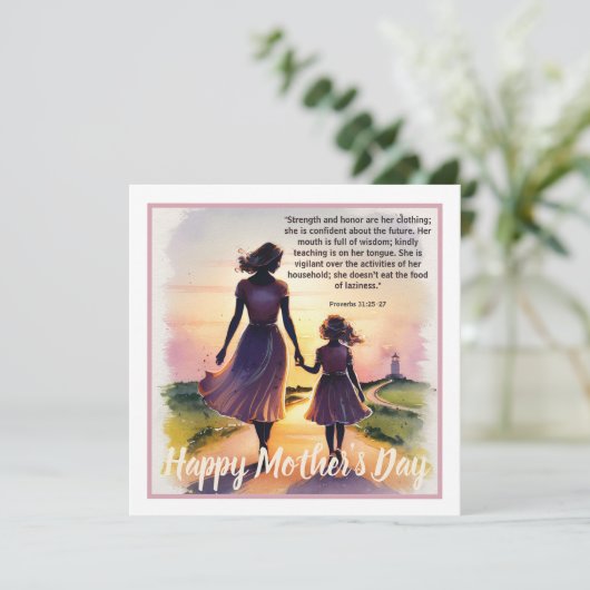 Moederdag Bijbelverzen: Spreuken 31: 25-27 Feestdagenkaart (Staand voorkant)