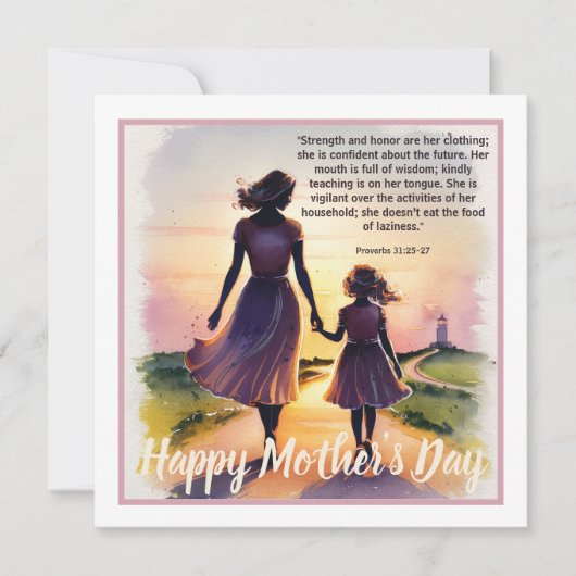Moederdag Bijbelverzen: Spreuken 31: 25-27 Feestdagenkaart (Voorkant)