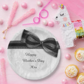 moederdag Black Damask en Faux Bow Papieren Bordje (Feest)