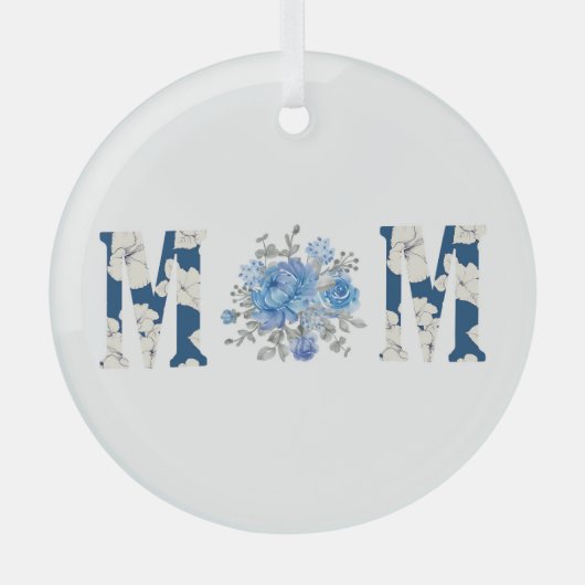 Moederdag Blauw Bloemen Mam Glas Ornament (Voorkant)