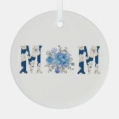 Moederdag Blauw Bloemen Mam Glas Ornament (Achterkant)
