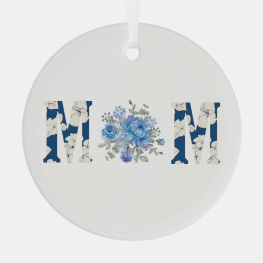 Moederdag Blauw Bloemen Mam Glas Ornament (Achterkant)
