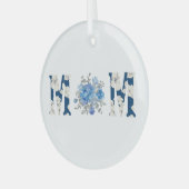 Moederdag Blauw Bloemen Mam Glas Ornament (Voorkant links)