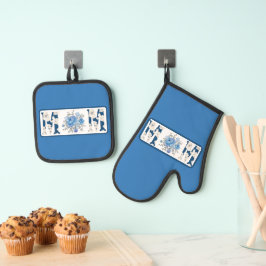 Moederdag Blauw Bloemen Mam Ovenwant & Pannenlap Set