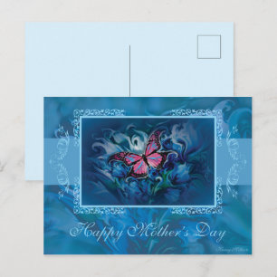 Moederdag, Blauwe Floral Briefkaart