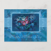 Moederdag, Blauwe Floral Briefkaart (Voorkant)