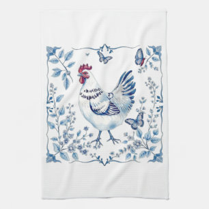 Moederdag Blauwe Porseleinen Boerderij Kip Theedoek