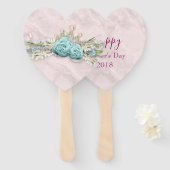 Moederdag Blauwe Rozen en Crown Floral Boeket Handwaaier (Voorkant en achterkant)