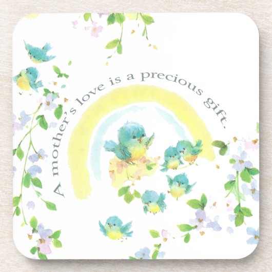 Moederdag blauwe Tortelduifjes Onderzetter (Voorkant)