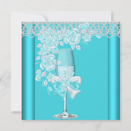 Moederdag Blauwgroen Roos Champagne Brunch 2C Kaart (Achterkant)