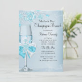 Moederdag  Blauwgroen Roos Champagne Brunch Kaart (Staand voorkant)