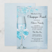 Moederdag  Blauwgroen Roos Champagne Brunch Kaart (Voorkant / Achterkant)