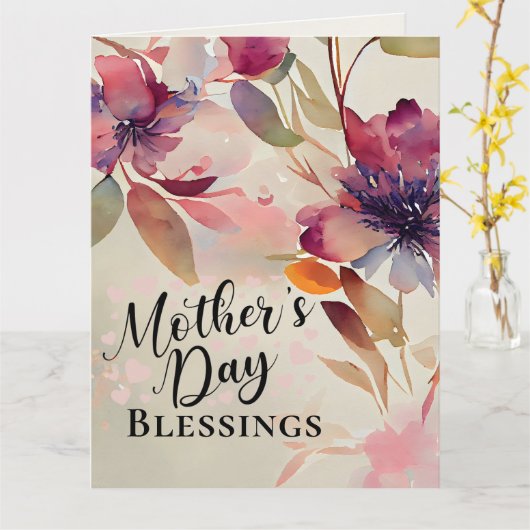 Moederdag Blessings Floral Waterverf Kaart (Gele Bloem)