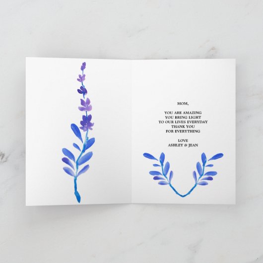 Moederdag Bloem Blauwe Bloemstuk Custom Design Kaart (Binnen)