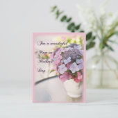 Moederdag bloem op tafel briefkaart (Staand voorkant)