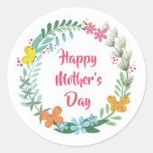 Moederdag bloem vlinder krans guirlande ronde sticker (Voorkant)