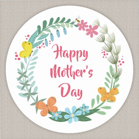 Moederdag bloem vlinder krans guirlande ronde sticker
