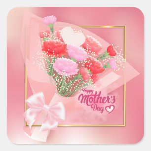 Moederdag bloemboeket Roze Hart Cadeau Vierkante Sticker