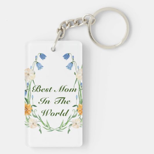 Moederdag Bloemen Botanische rustieke groen Sleutelhanger (achterkant)