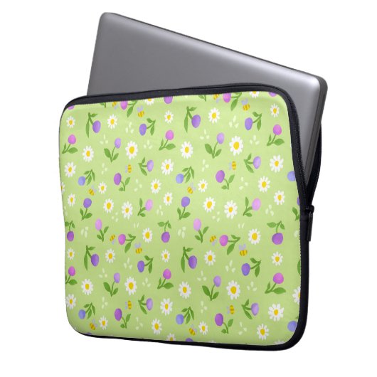 Moederdag bloemen en bijen, hoesje voor bloemperzi laptop sleeve (Voorkant Links)