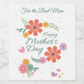 Moederdag bloemen en harten wijn etiket (Enkel label)