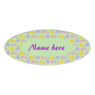 Moederdag Bloemen en Vlinders Aangepaste Naam Naambadge