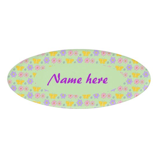 Moederdag Bloemen en Vlinders Aangepaste Naam Naambadge (Voorkant)
