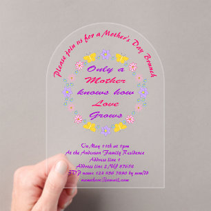 Moederdag Bloemen en Vlinders Custom Brunch Acryl Uitnodigingen