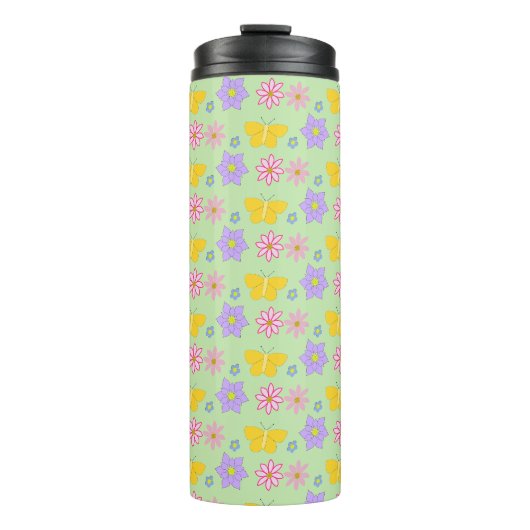 Moederdag Bloemen en Vlinders Patterned Thermosbeker (Voorkant)