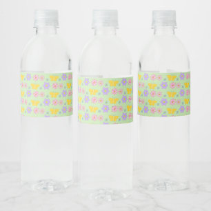 Moederdag Bloemen en Vlinders Patterned Waterfles Etiket
