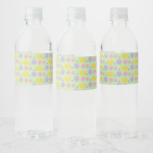 Moederdag Bloemen en Vlinders Patterned Waterfles Etiket (Flessen)