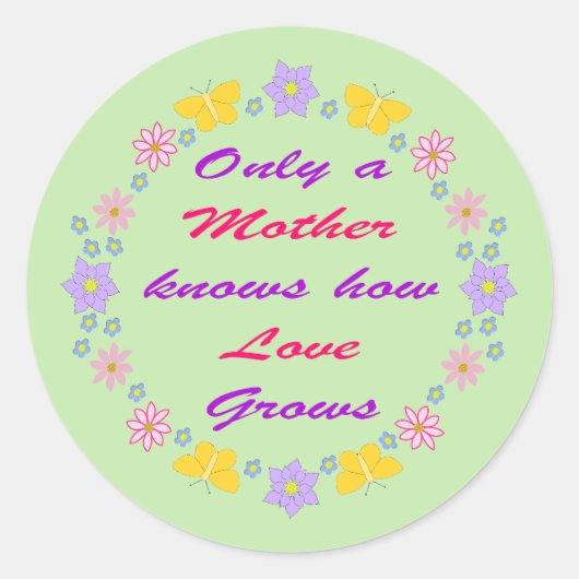 Moederdag Bloemen en Vlinders Ronde Sticker (Voorkant)