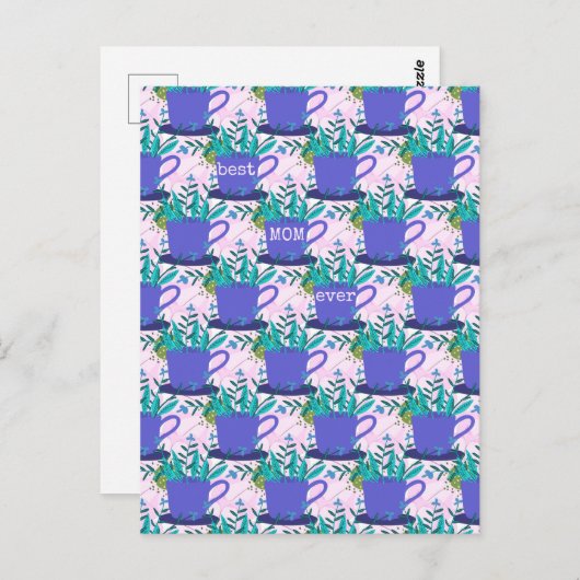 Moederdag Bloemen in een Mok Briefkaart (Voorkant / Achterkant)