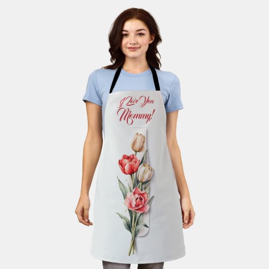 Moederdag Bloemen Tulpen Waterverf Schort (Gedragen)