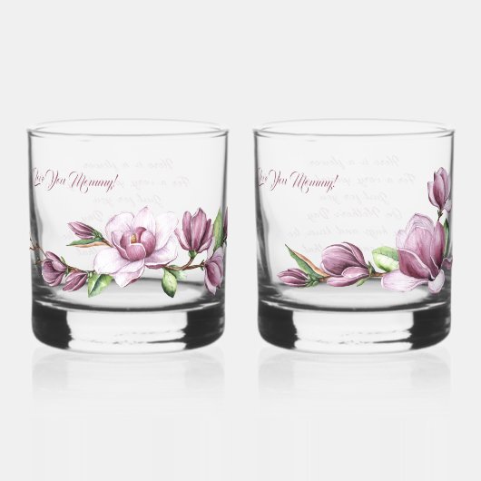 Moederdag Bloemen Tulpen Waterverf Whisky Glas (Achterkant)