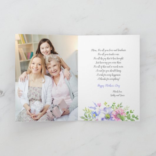 Moederdag bloemen wenskaart (optionele foto) kaart (Binnen)