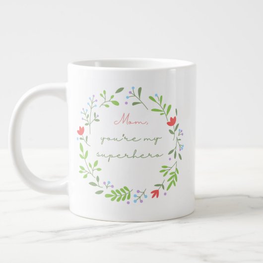Moederdag bloemengroen superheld moeder grote koffiekop (Links)