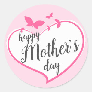 Moederdag Bloemenvlinder roze Ronde Sticker