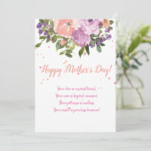 Moederdag bloemige waterverf roze boeket gedicht feestdagenkaart (Staand voorkant)