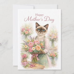 Moederdag Bloemist Kat  Feestdagenkaart