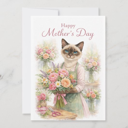 Moederdag Bloemist Kat Feestdagenkaart (Voorkant)
