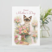 Moederdag Bloemist Kat Feestdagenkaart (Staand voorkant)
