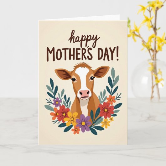 Moederdag Bloemkoe Kaart (Gele Bloem)