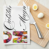 Moederdag bloemlettering met foto's theedoek (Quarter Fold)