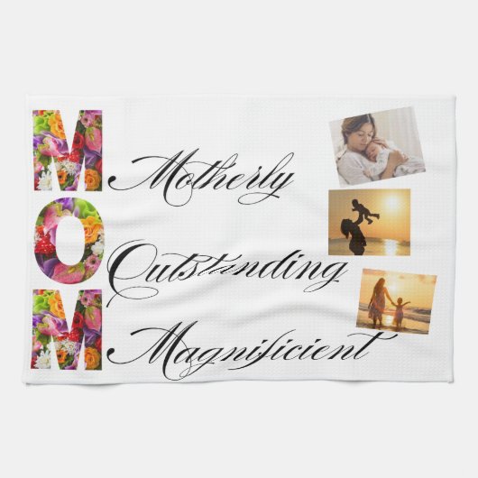 Moederdag bloemlettering met foto's theedoek (Horizontaal)