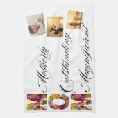Moederdag bloemlettering met foto's theedoek (Verticaal)