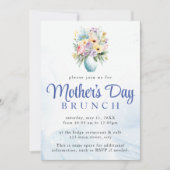 Moederdag Blue Waterverf Brunch Bloemen Kaart (Voorkant)