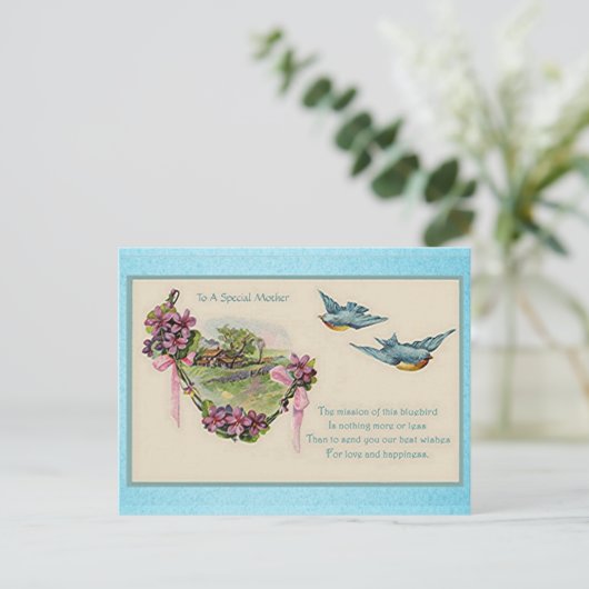  Moederdag Bluebirds Briefkaart (Staand voorkant)