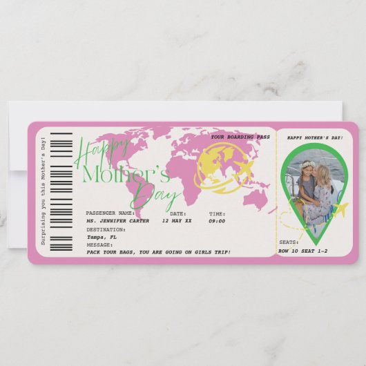 Moederdag Boarding Pass Verrassingsvoucher cadeau Kaart (Voorkant)