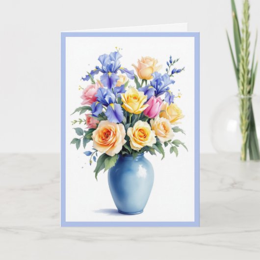 Moederdag Boeket van Daffodils Rozen & Tulpen Kaart (Voorkant)